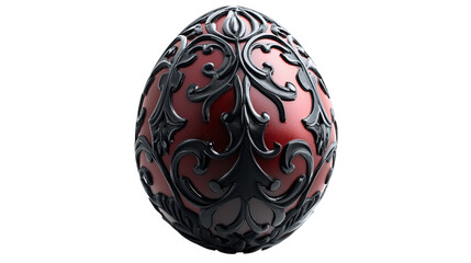 Easter egg designed with a dark gothic baroque motif, black and crimson details, isolated on white background --ar 16:9