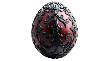 Easter egg designed with a dark gothic baroque motif, black and crimson details, isolated on white background --ar 16:9