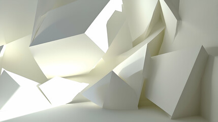 Abstract white geometric shapes illuminated, modern architectural background, design concept