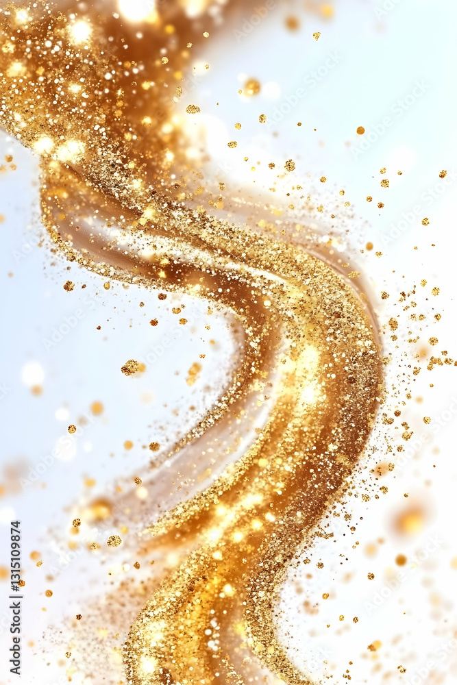 Poster sparkling gold swirl against a bright backdrop with bokeh particles