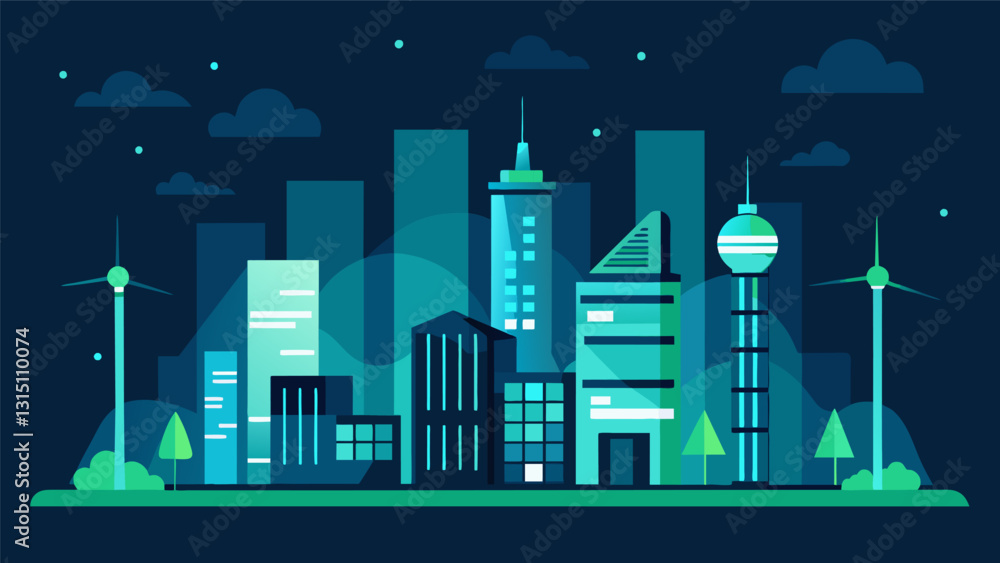 Aufkleber the city skyline was aglow with energyefficient lights a direct result of the datadriven smart grid 
