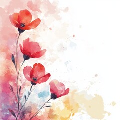 Explore this vibrant watercolor background featuring delicate red flowers. Perfect for artistic projects seeking a touch of natural elegance and creativity.