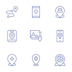 Location icons set. Thin Line style, editable stroke. route, location, pin