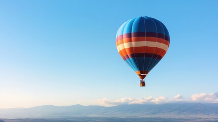 Fototapeta premium vibrant hot air balloon ascends against clear blue sky with ample copy space enveloping expansive scene inviting thoughts