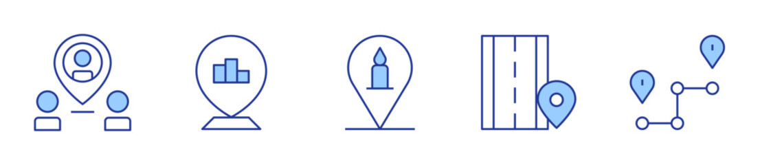 location pin, road, location, map. Location Icon vector illustration. Line Duotone style. Editable stroke