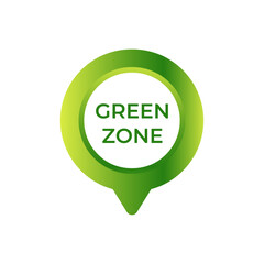 circular green icon with gradient pin design and central text reading green zone for eco emphasis.