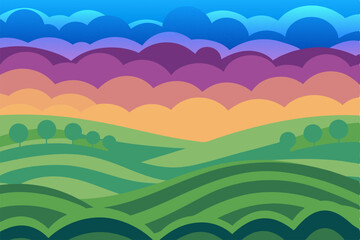  misty morning valley  rolling valleys covered -silhouette vector art illustration