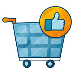 Obraz premium A shopping cart featuring a social media like button for e-commerce and marketing concepts.