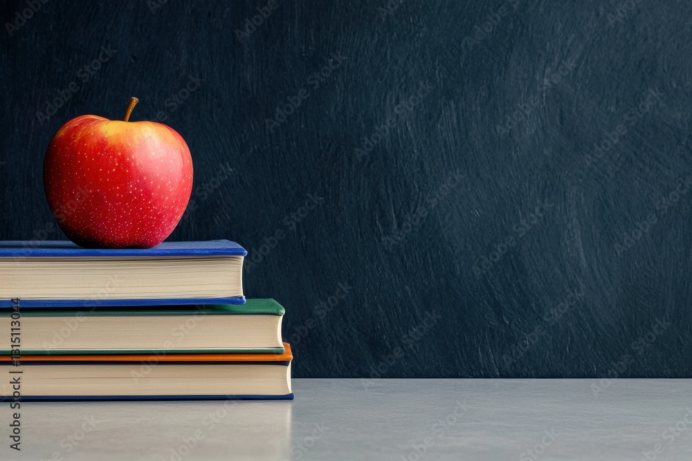 Poster a stack of books with an apple on top