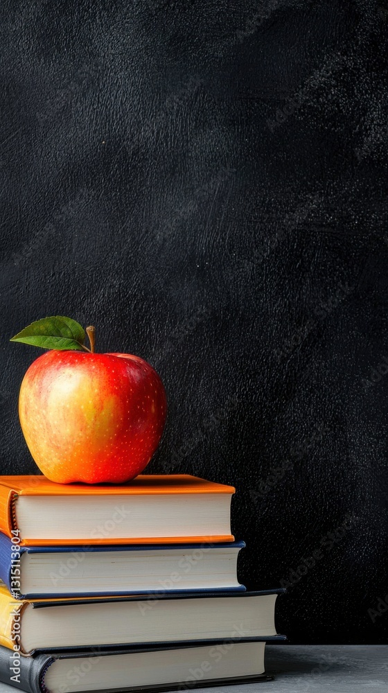 Poster a stack of books with an apple on top