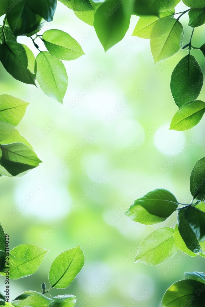 Poster bright green leaves frame a soft, blurred background, creating a serene and refreshing atmosphere. i