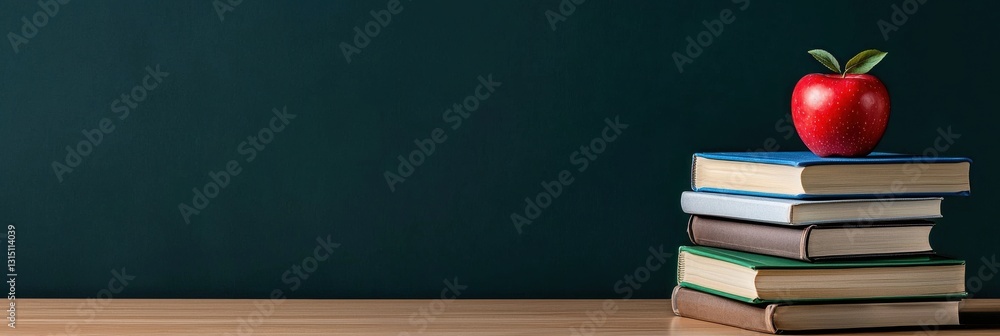 Poster a stack of books with a red apple on top