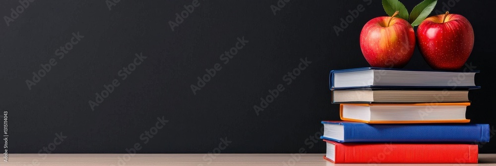 Poster A stack of books and two apples on top of them