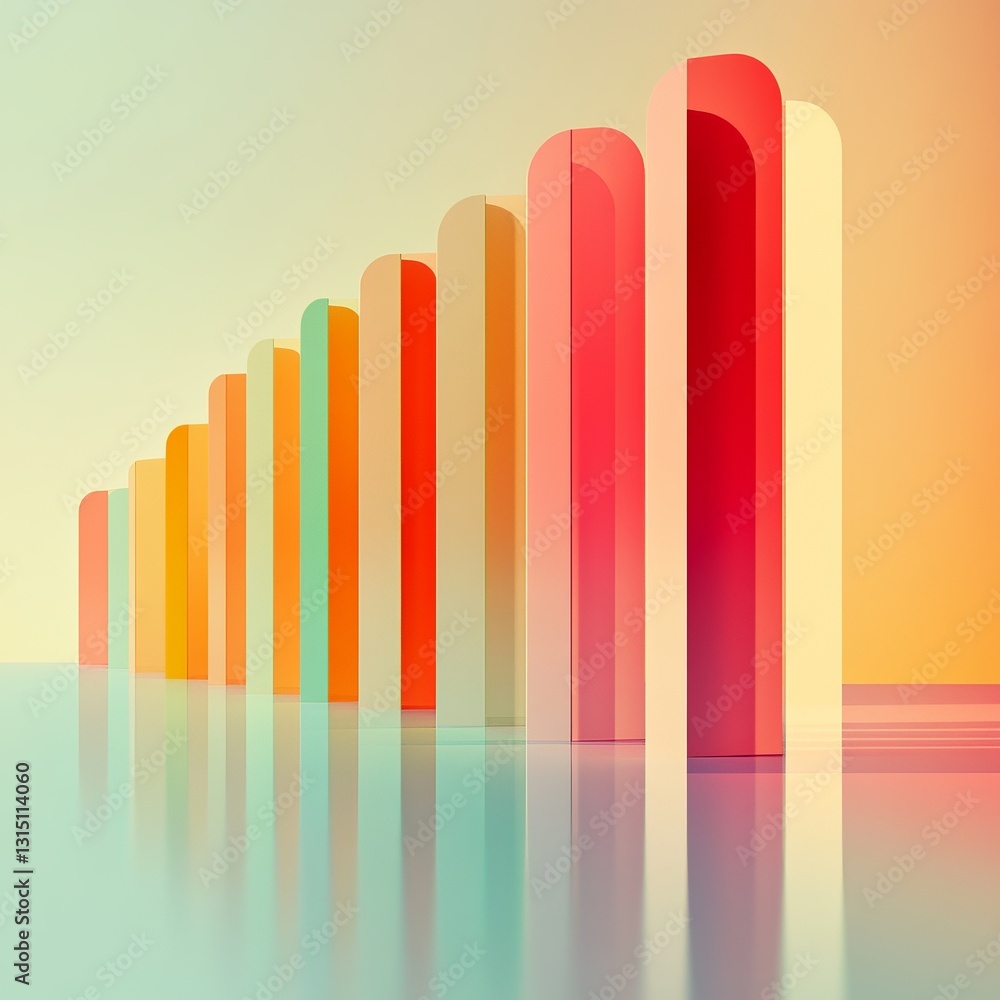 Poster colorful geometric abstraction with reflective surfaces and gradient background