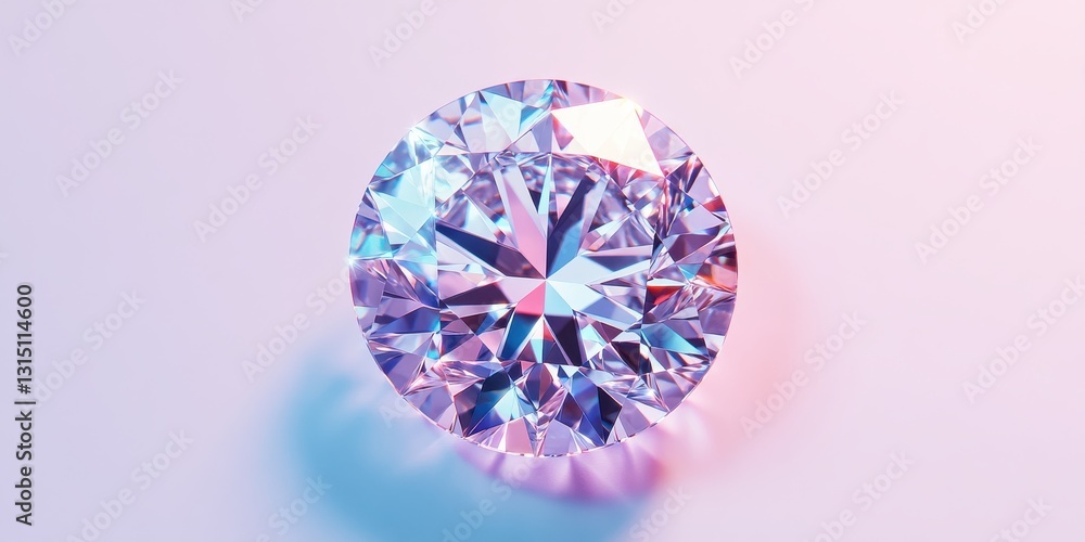Poster sparkling colorful diamond on gradient background reflecting light geometry