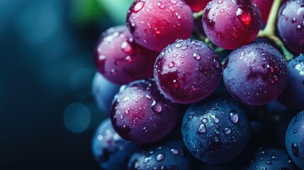 A fresh bunch of red grapes with dew drops on a white isolated background