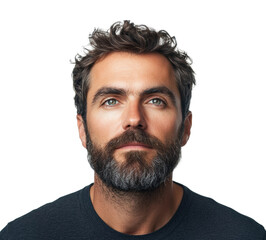 Fototapeta premium Portrait of a bearded man isolated on transparent background, png