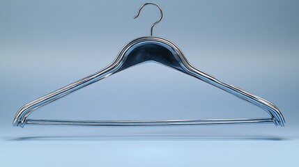 Metallic Plastic Clothes Hanger on Pastel Blue Background