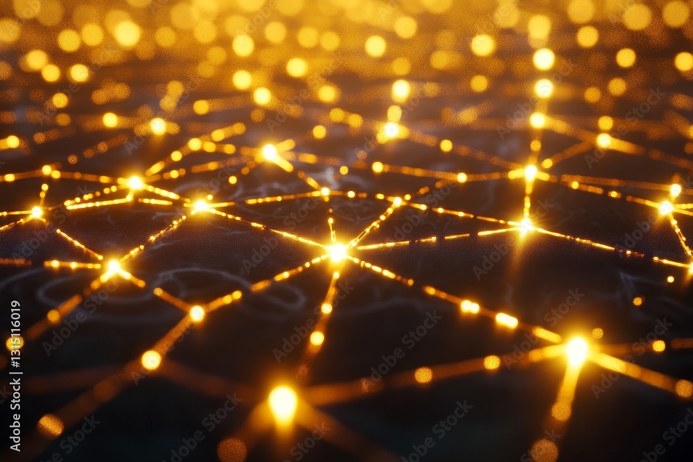 Poster a close up of a gold and black patterned background with many small yellow dots