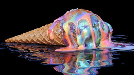 Dripping ice cream cone illustration created with generative ai technology for artistic inspiration