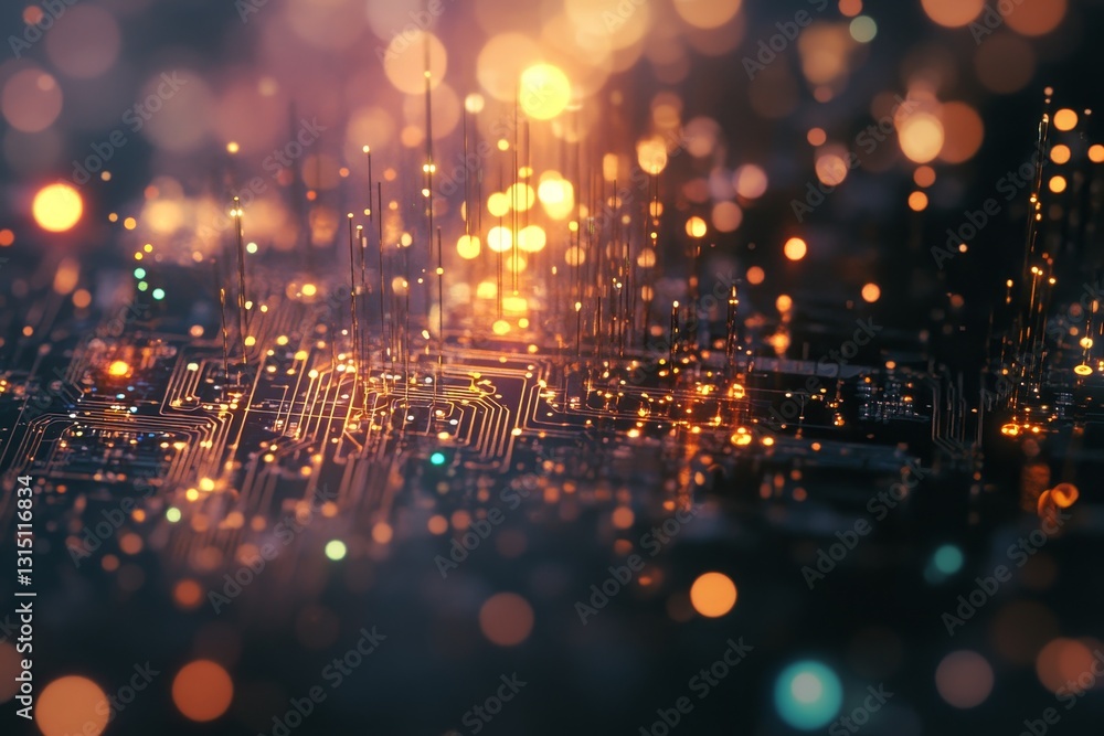 Poster abstract technology background with glowing lights and circuits