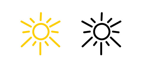 Two sun icons with yellow fill and black outline on white background. they are simple and bright.