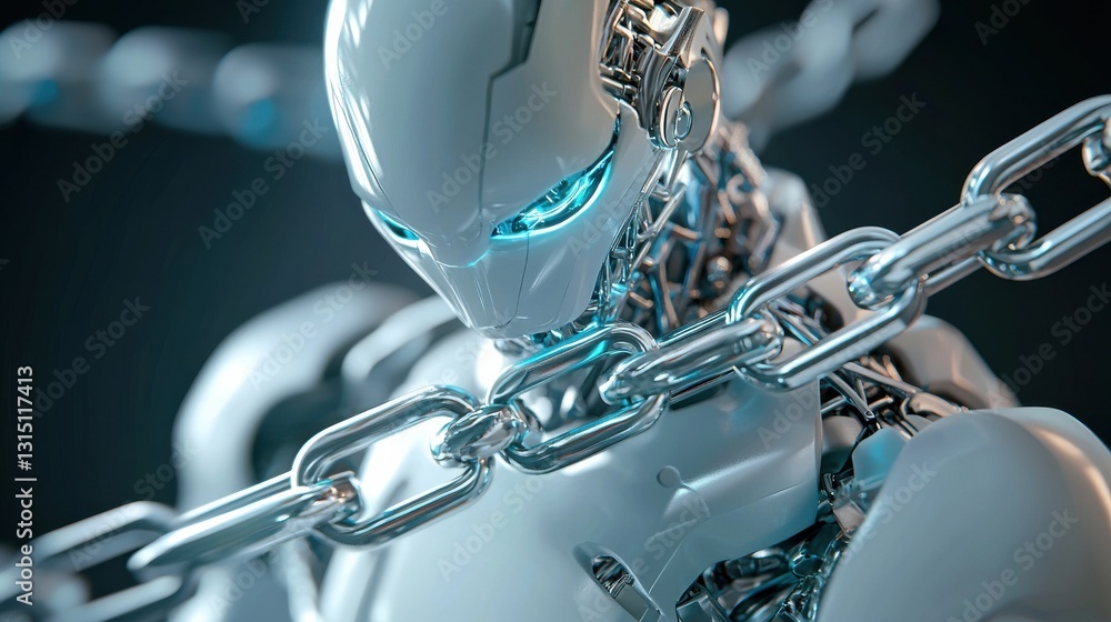 Poster a robot is chained to a chain