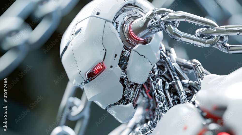 Poster a robot with a chain around its neck