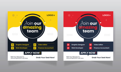 We are hiring job vacancy social media post or square web banner template