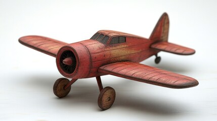 Vintage red toy airplane on white background