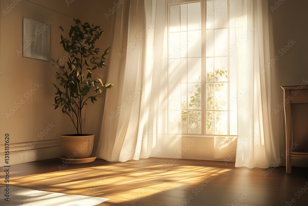 Poster experience a serene interior setting with soft, diffused light creating a gentle mood. a singular pl