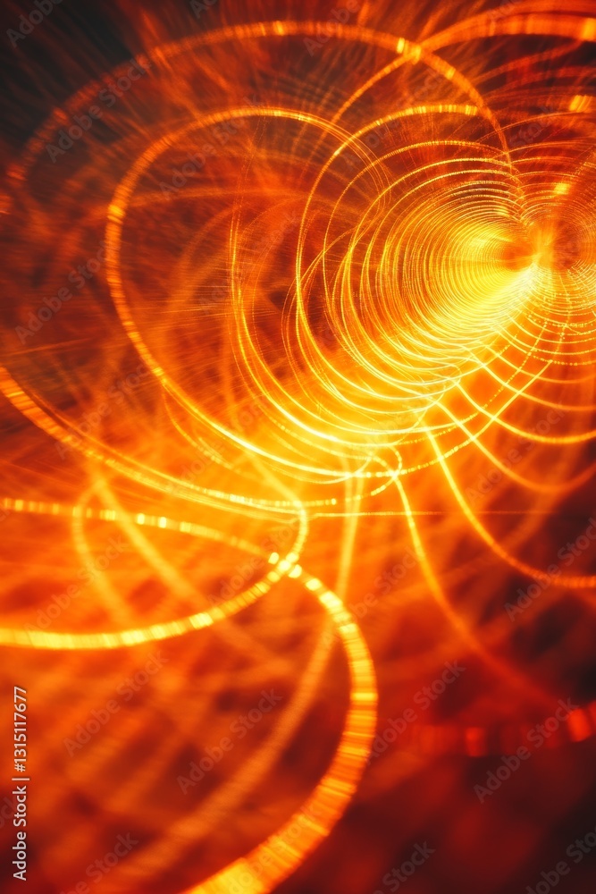 Poster this stunning abstract image captures swirling light patterns in warm orange tones, creating a dynam