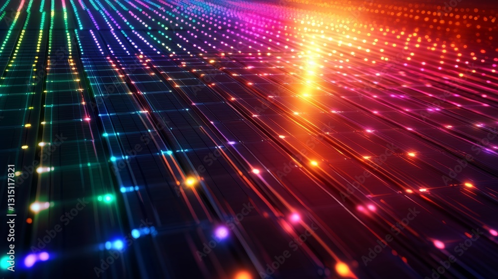Poster a mesmerizing scene featuring colorful light patterns forming a vibrant digital background. perfect 