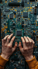 Hands Interacting with a Complex Circuit Board