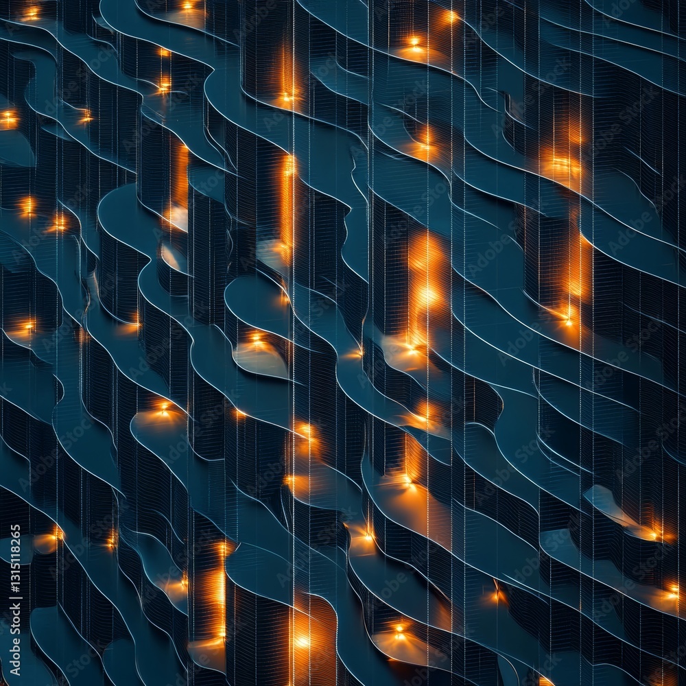 Poster this abstract image features flowing lines and bright lights, creating a dynamic blue pattern. perfe