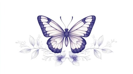 Elegant purple butterfly with delicate floral arrangement.