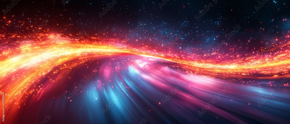 Poster abstract digital art depicting vibrant streaks of light converging at a vanishing point. the glowing