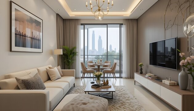 Discover a chic 1 BHK flat, showcasing modern interiors and stylish decor, perfectly blending comfort and contemporary