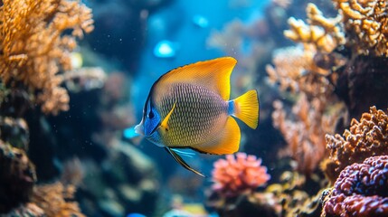 Obraz premium Colorful Angelfish Swimming Coral Reef