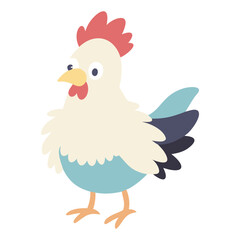 Cute Chicken Vector Illustration, Adorable Cartoon Chicken Design in Flat Style on a White Background