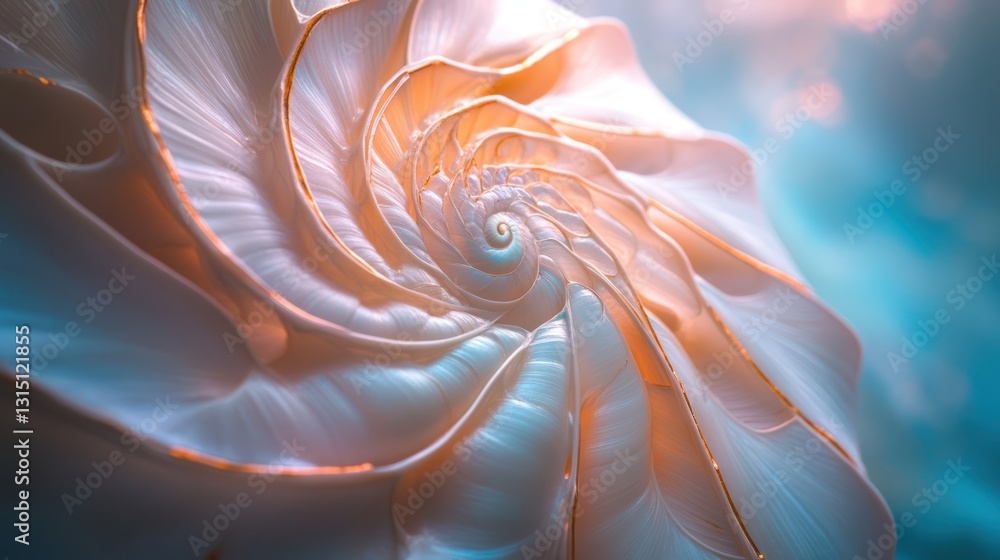 Aufkleber close-up of a nautilus shell with a spiral pattern and soft, pastel colors.