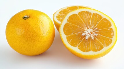 Fototapeta premium A whole lemon with its vibrant yellow skin on a white isolated background