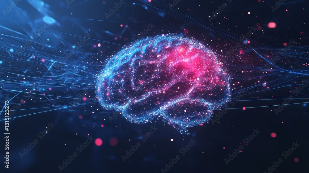 Poster a captivating digital representation of a brain illuminated with vibrant colors and intricate data c