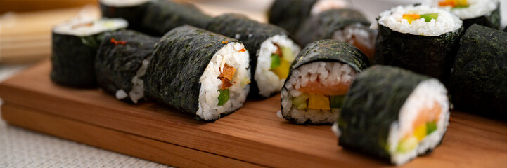 Healthy meal of sushi rolls