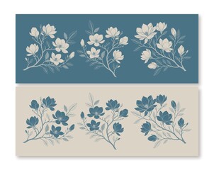 Elegant Vintage Floral Arrangement Classical Graceful 
Magnolia Art Nouveau Design For Wedding Cards