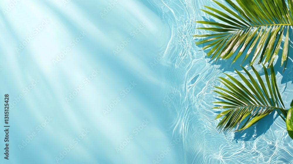 Poster a blue background with a palm tree leaf on it