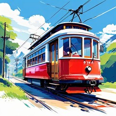 an AI Image Generator, Vintage Cable Car in Scenic Mountain Landscape