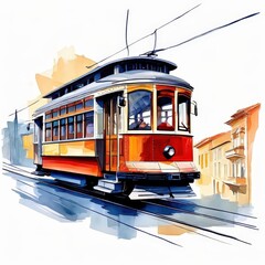 an AI Image Generator, Vintage Cable Car in Scenic Mountain Landscape