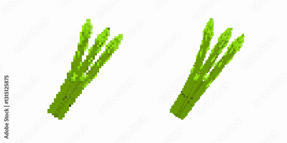 Poster two pixelated asparagus stalks, showcasing simple and vibrant design structured in digital form.