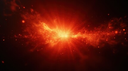 A powerful fiery red flare bursting in a pitch-black void, intense red and orange light radiating outward with sparks and subtle smoke